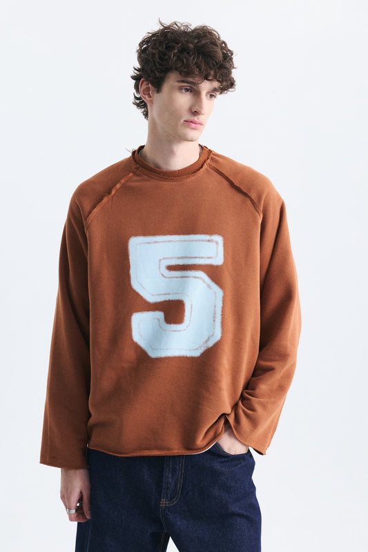 Oversize Rakam Baskılı Sweatshirt