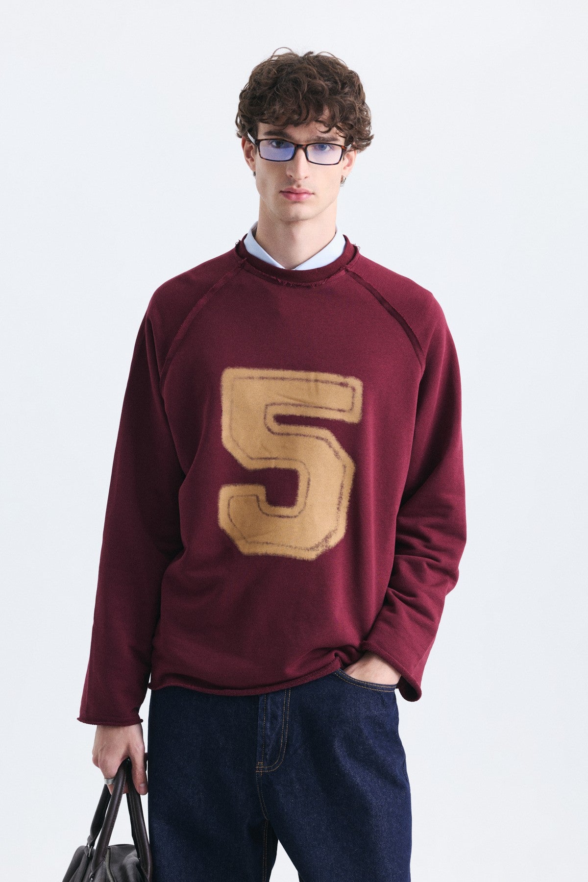 Oversize Rakam Baskılı Sweatshirt