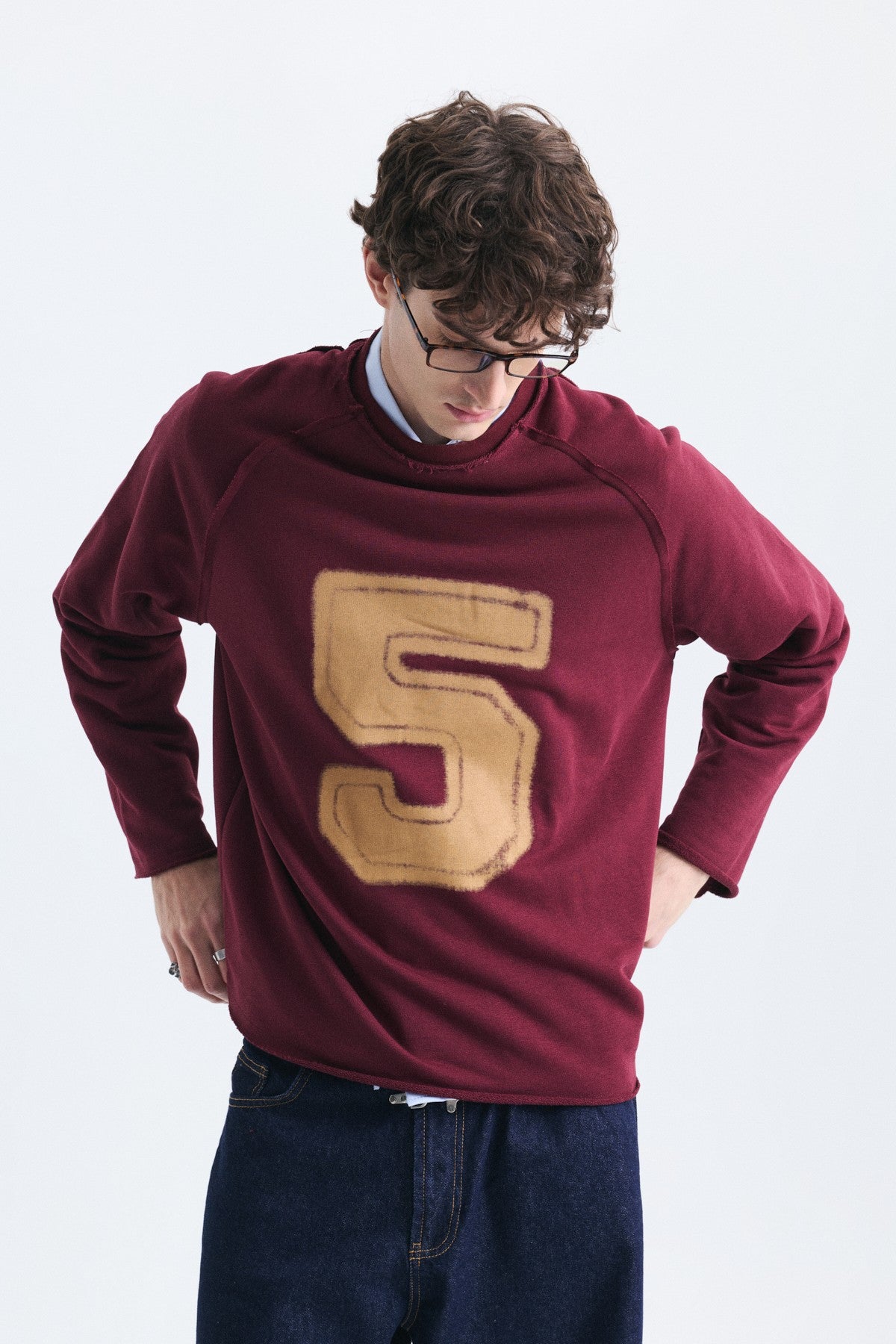Oversize Rakam Baskılı Sweatshirt