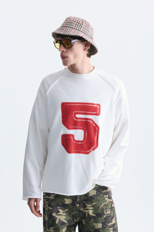 Oversize Rakam Baskılı Sweatshirt