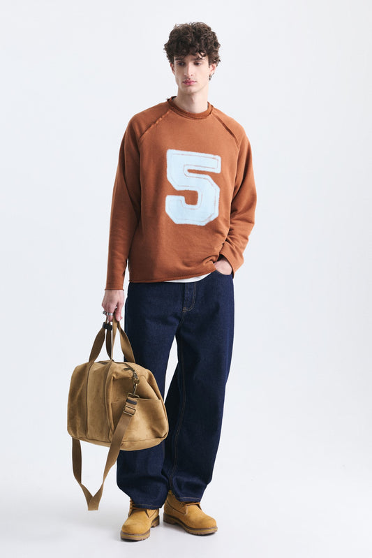 Oversize Rakam Baskılı Sweatshirt