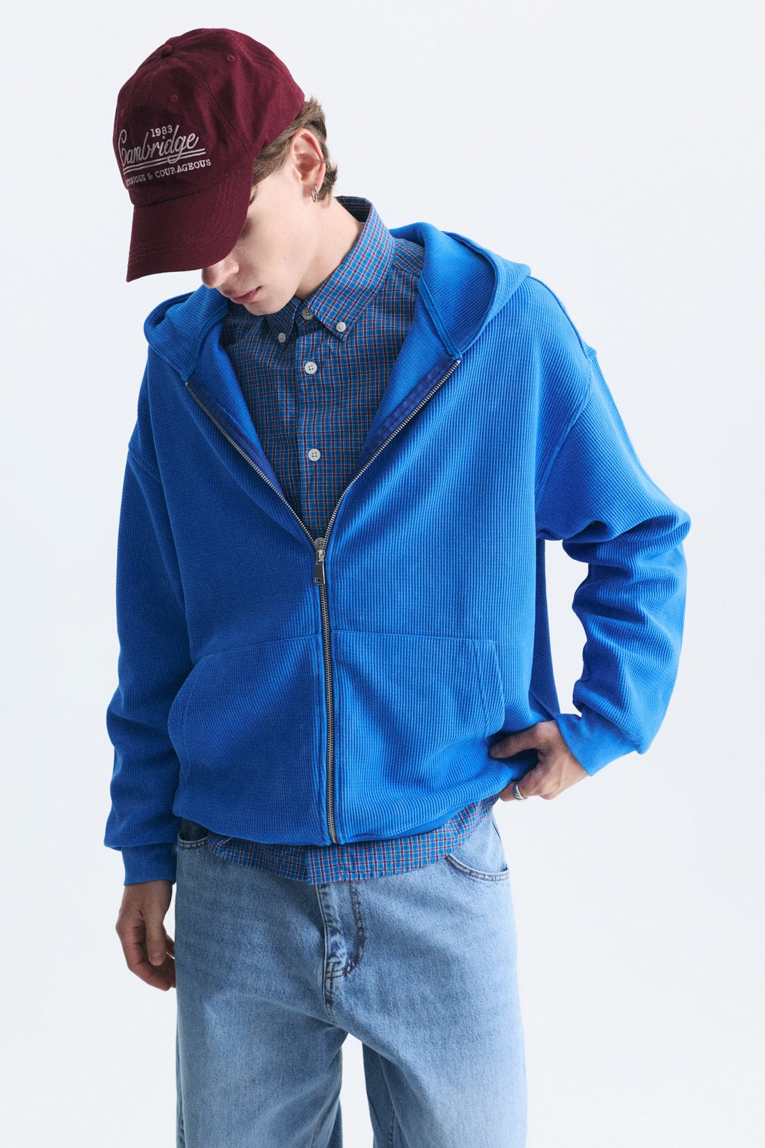 Dokulu Fermuarlı Kapüşonlu Sweatshirt