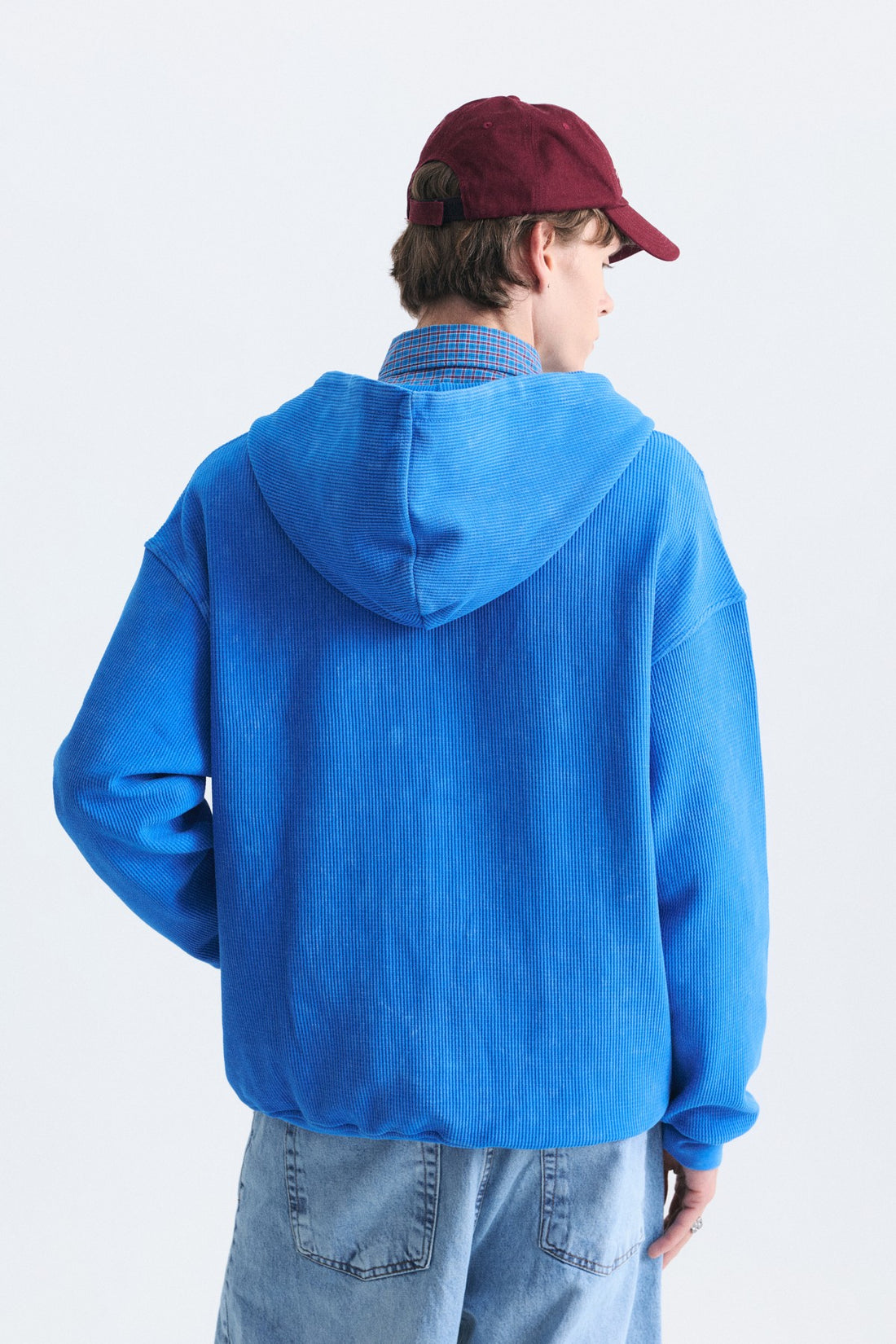 Dokulu Fermuarlı Kapüşonlu Sweatshirt