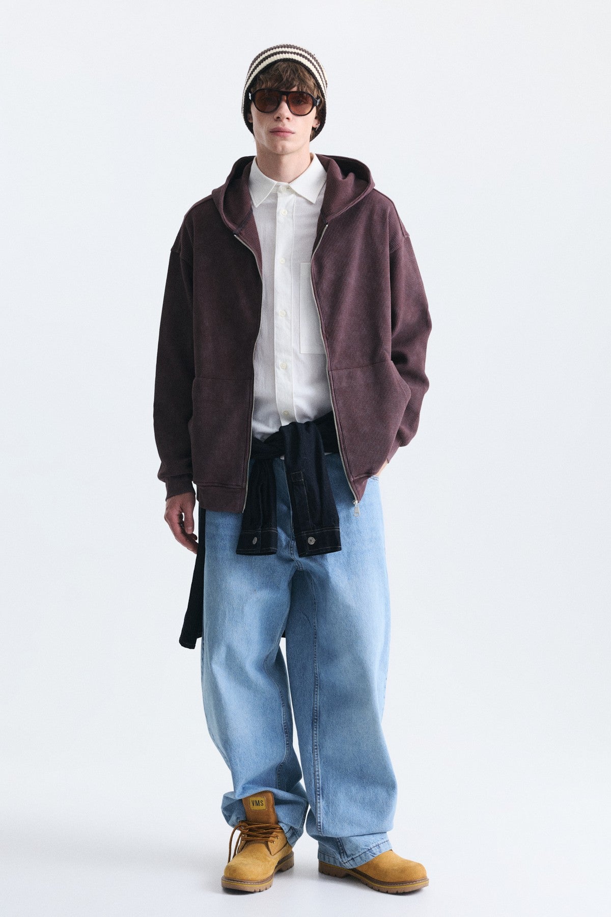 Dokulu Fermuarlı Kapüşonlu Sweatshirt