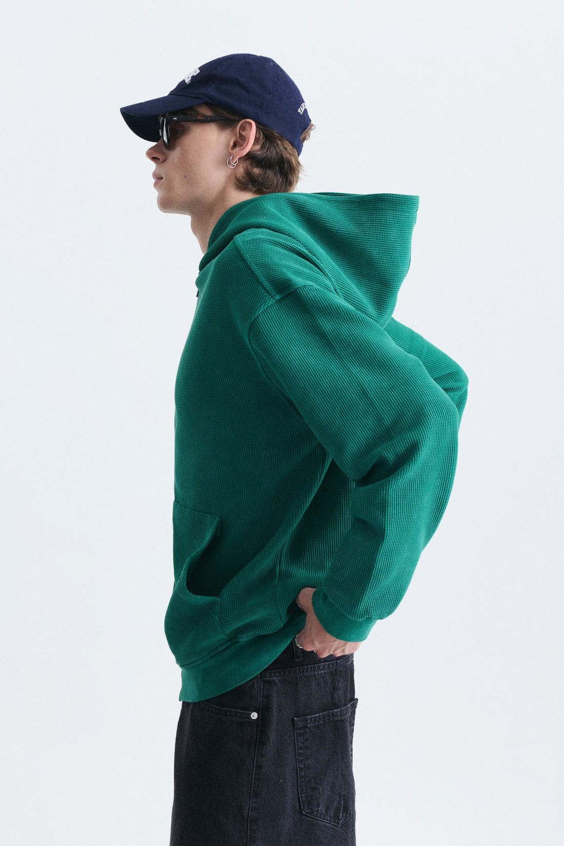 Dokulu Fermuarlı Kapüşonlu Sweatshirt