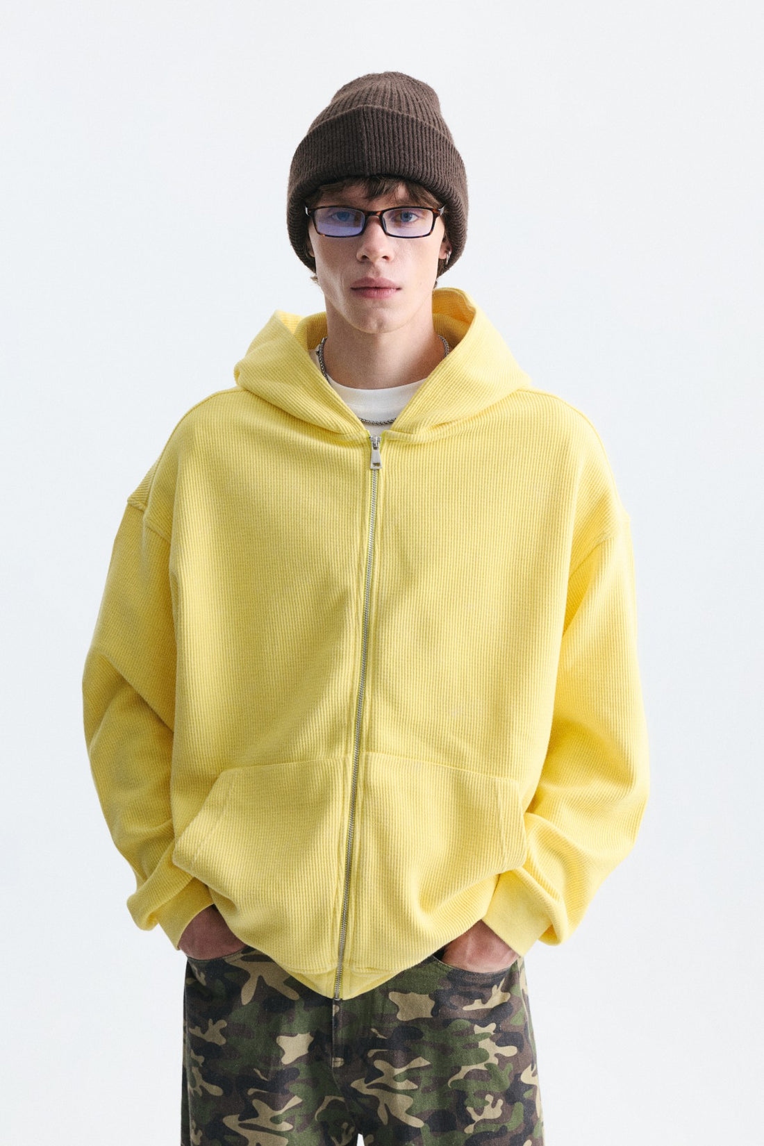 Dokulu Fermuarlı Kapüşonlu Sweatshirt