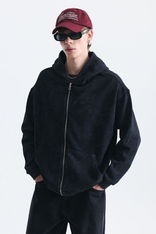 Dokulu Fermuarlı Kapüşonlu Sweatshirt
