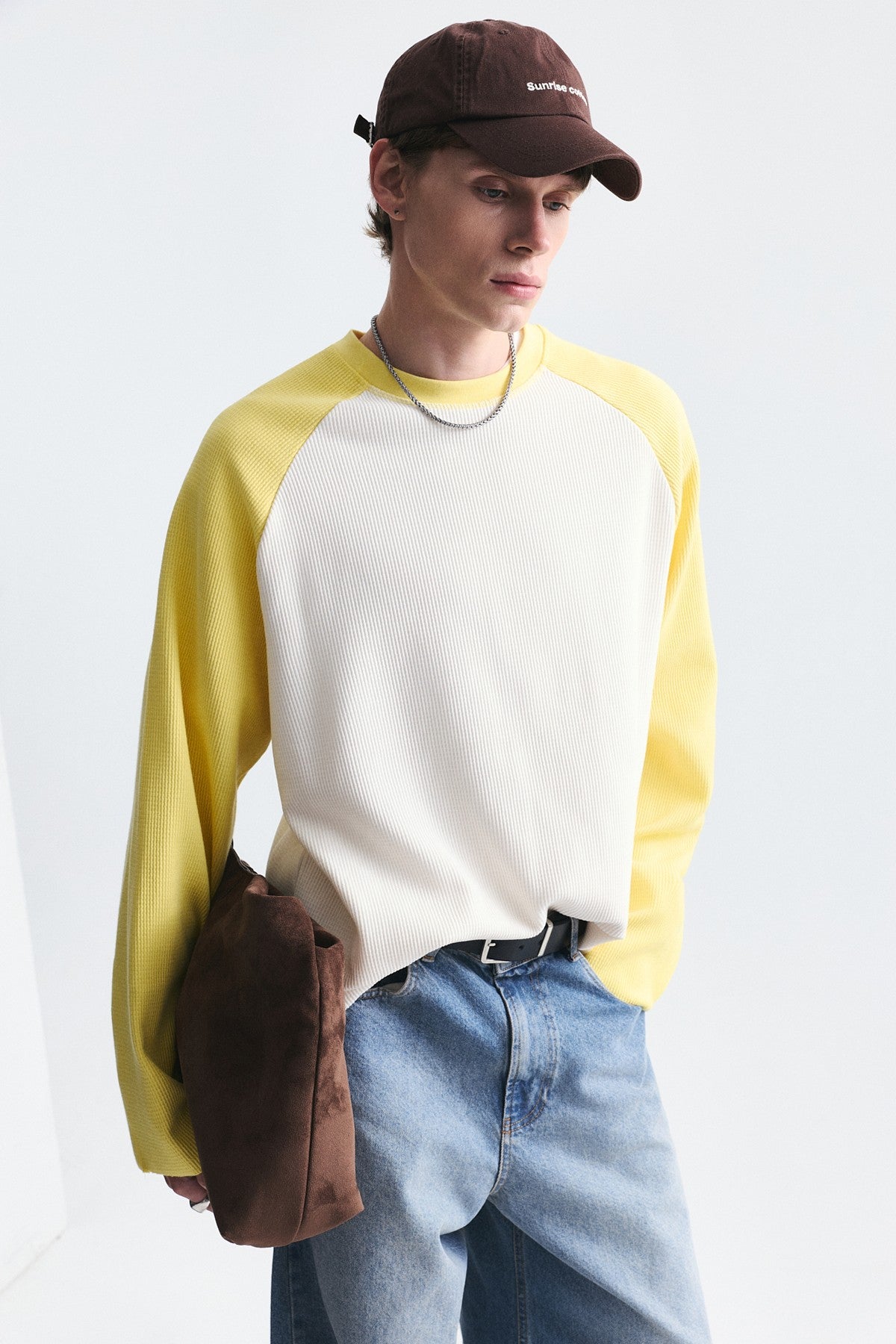 Renk Bloklu Dokulu Sweatshirt