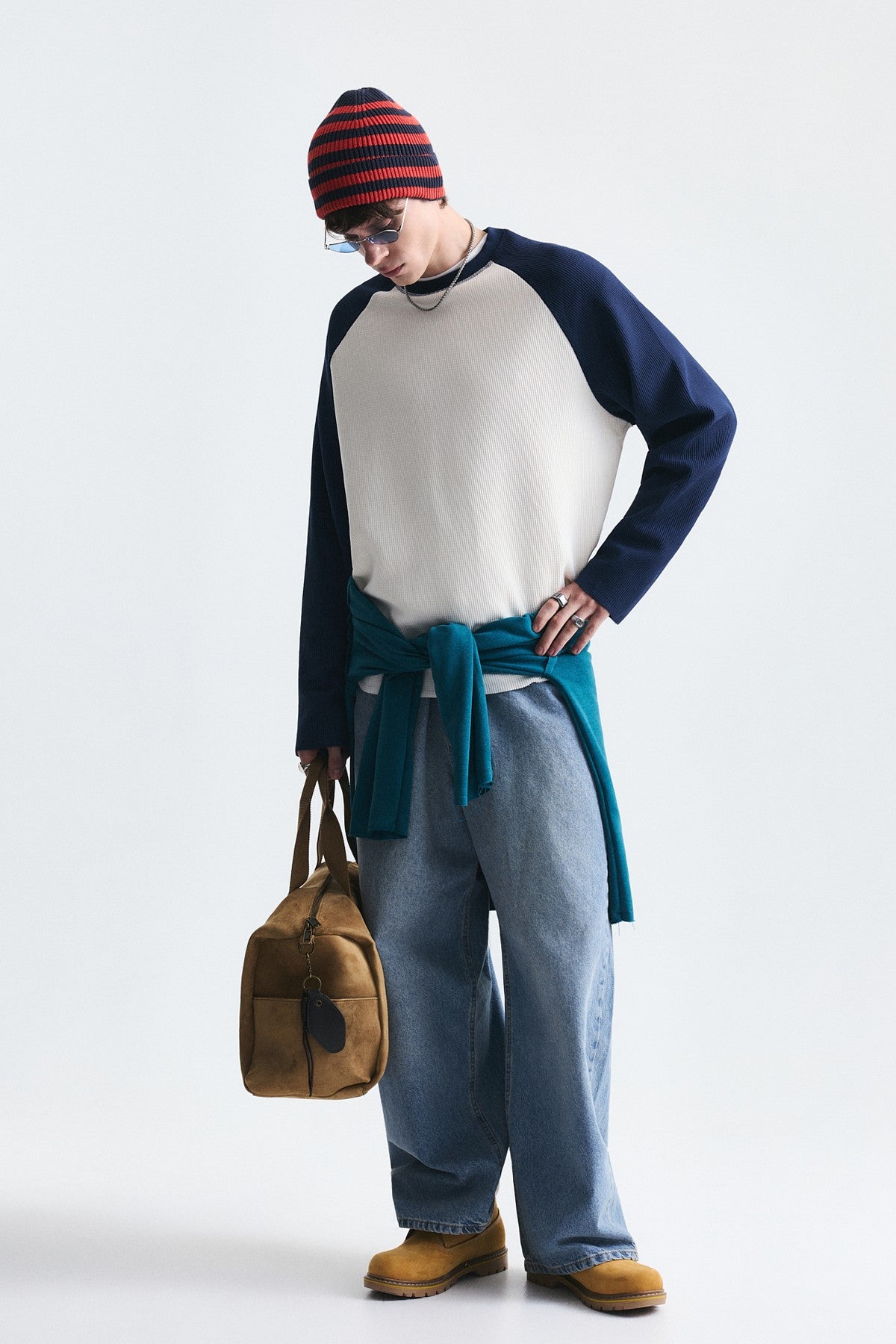 Renk Bloklu Dokulu Sweatshirt