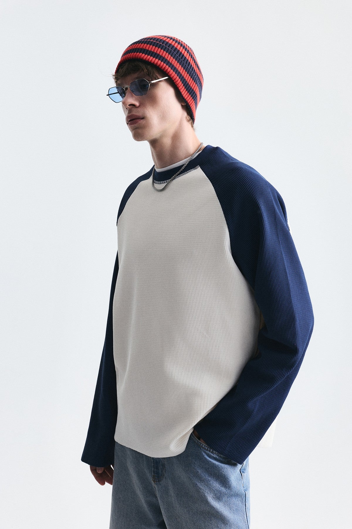 Renk Bloklu Dokulu Sweatshirt