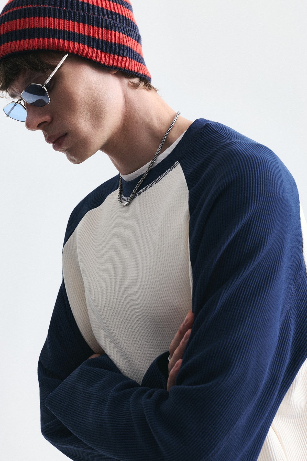Renk Bloklu Dokulu Sweatshirt