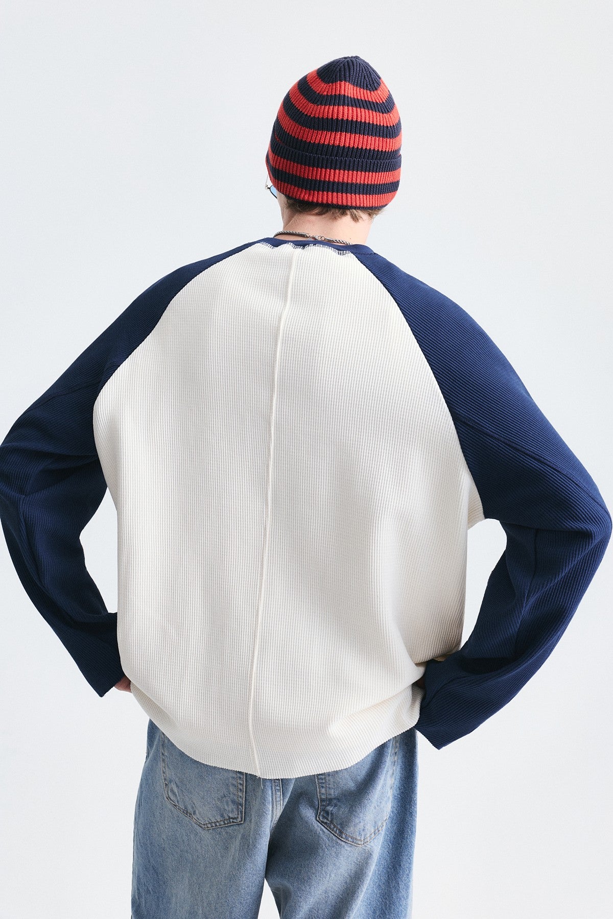 Renk Bloklu Dokulu Sweatshirt