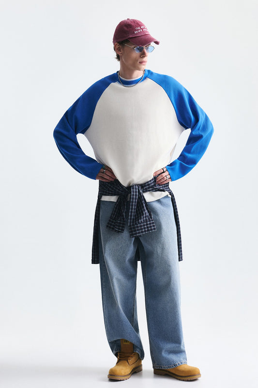 Renk Bloklu Dokulu Sweatshirt