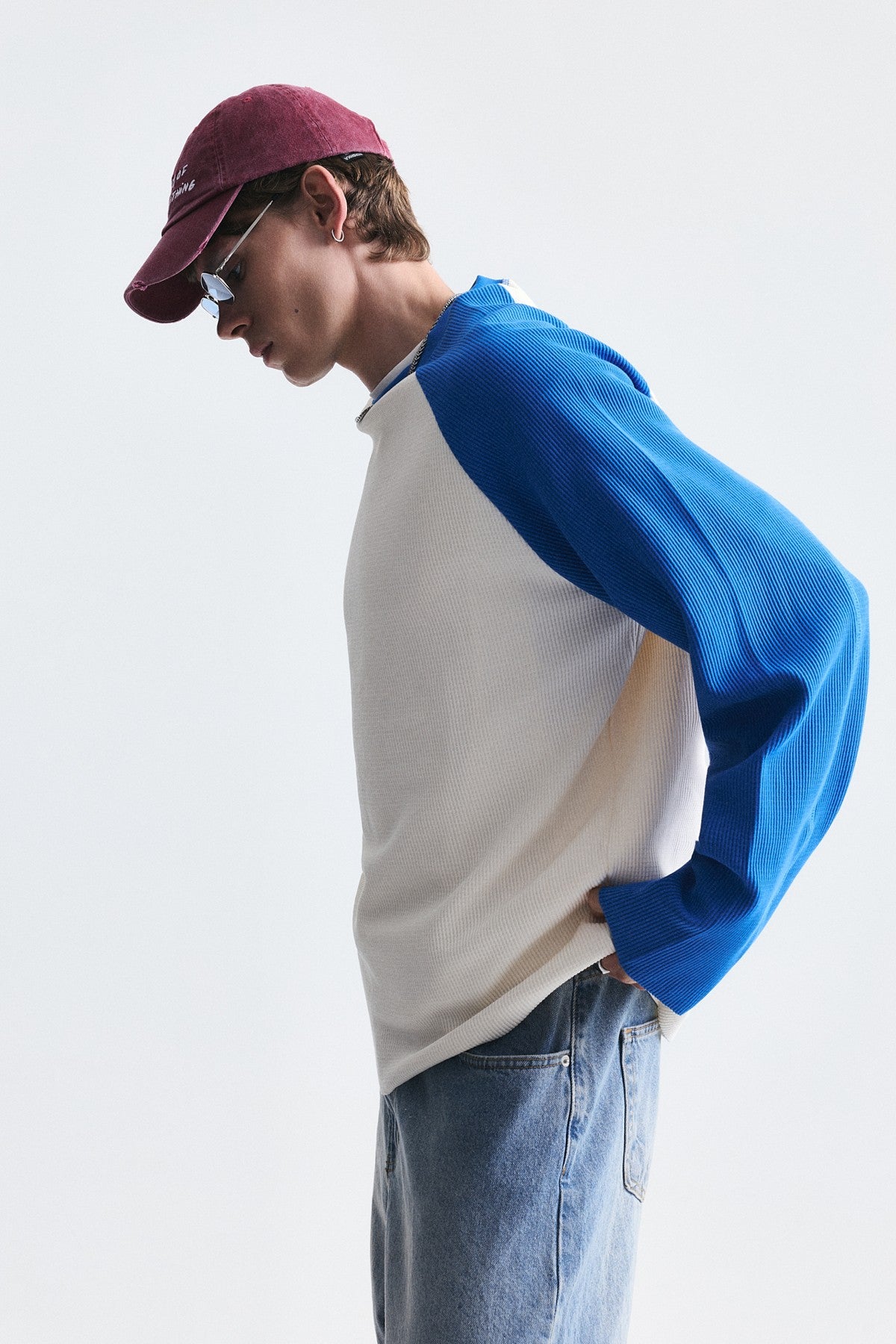 Renk Bloklu Dokulu Sweatshirt