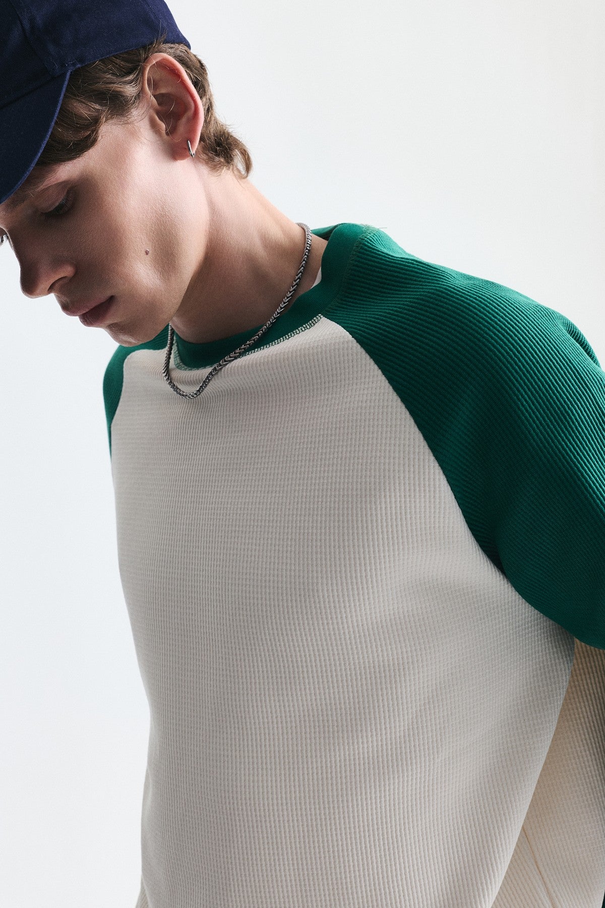 Renk Bloklu Dokulu Sweatshirt