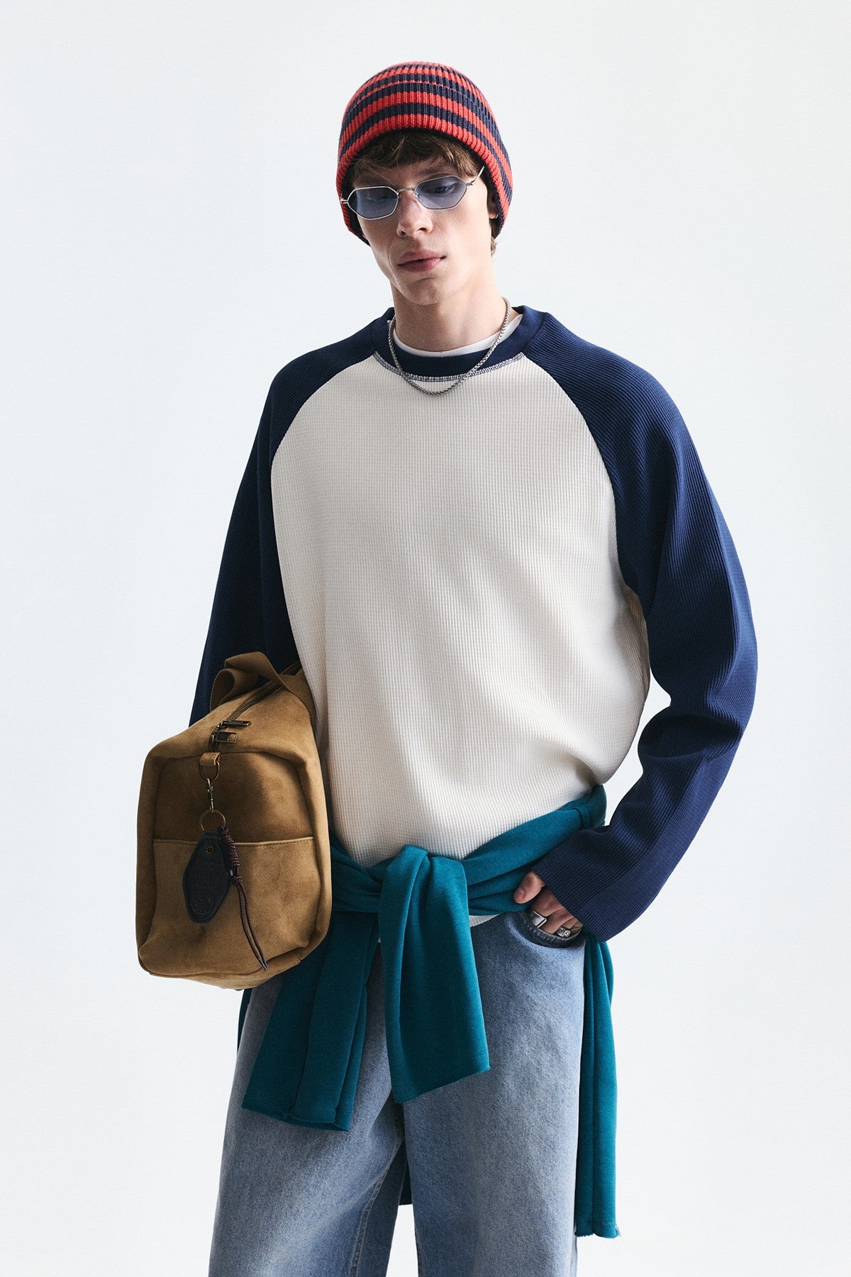 Renk Bloklu Dokulu Sweatshirt