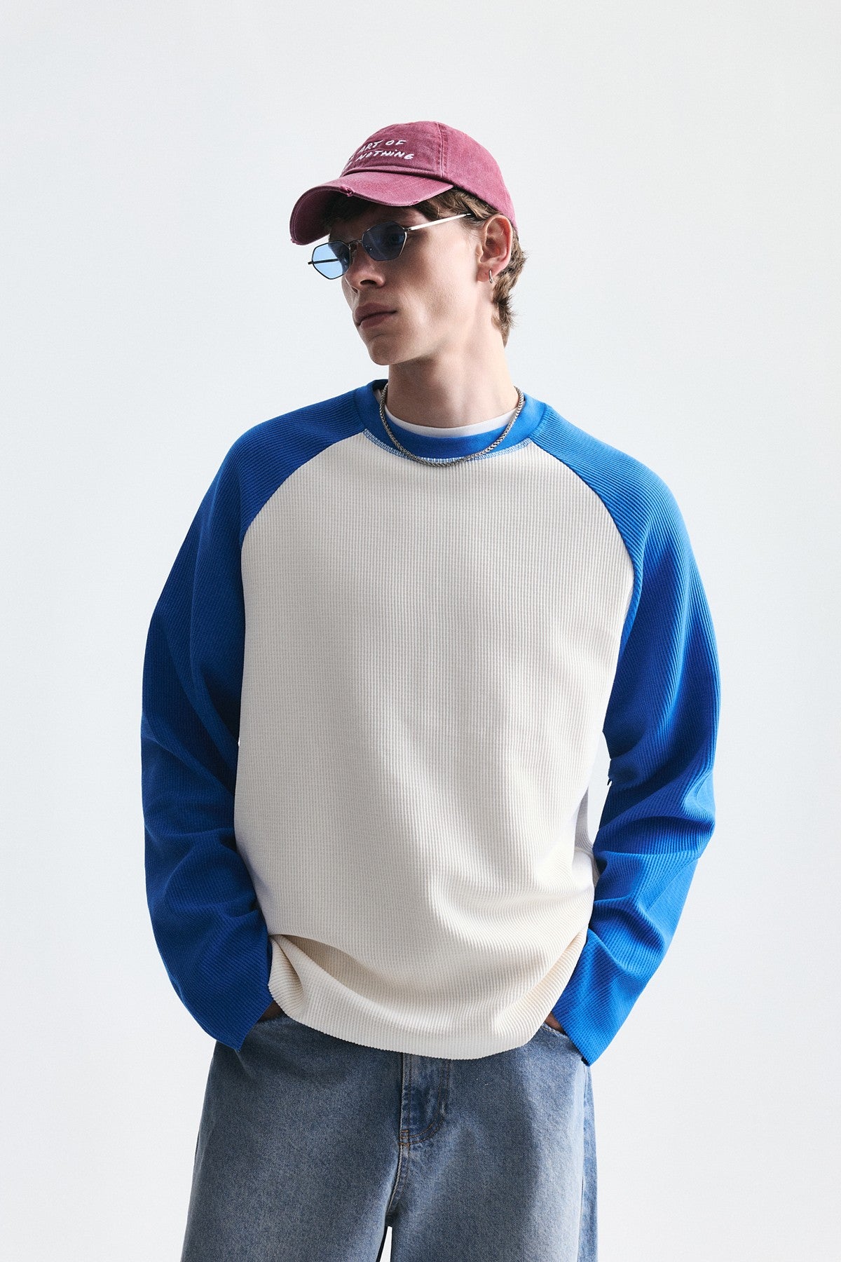 Renk Bloklu Dokulu Sweatshirt