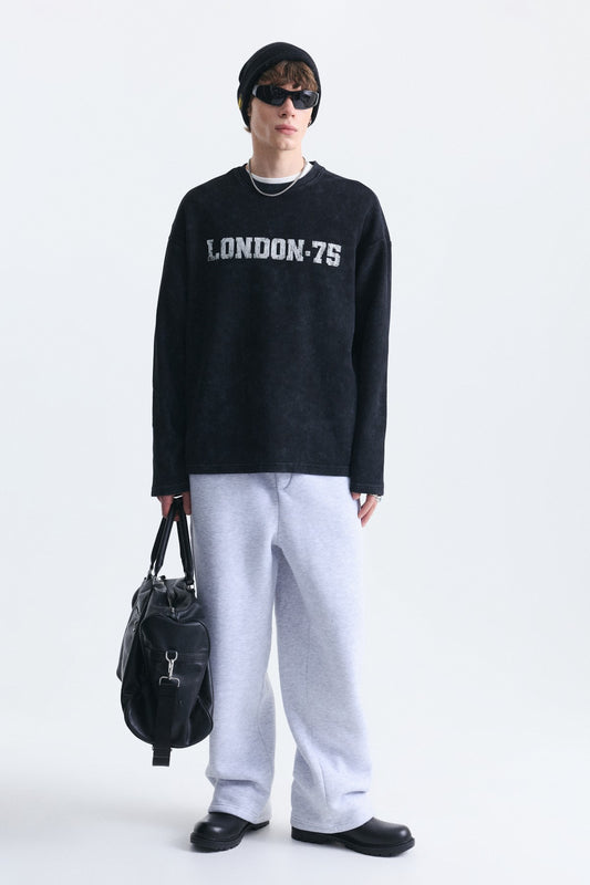 Dokulu London Baskılı Sweatshirt