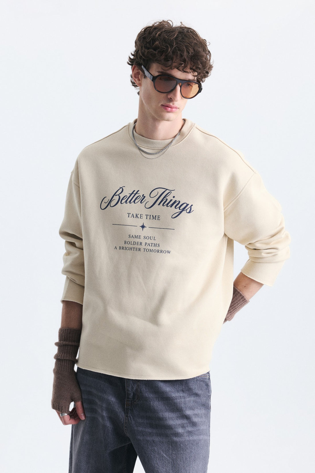 Oversize Yazı Baskılı Sweatshirt