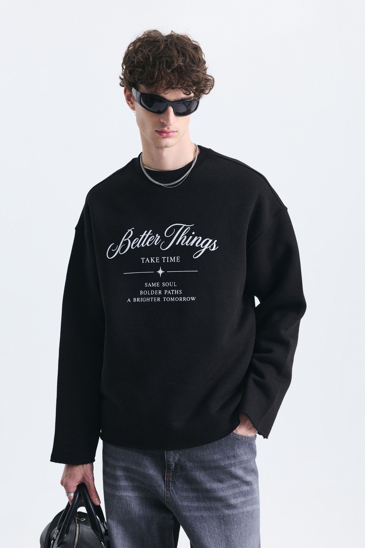 Oversize Yazı Baskılı Sweatshirt