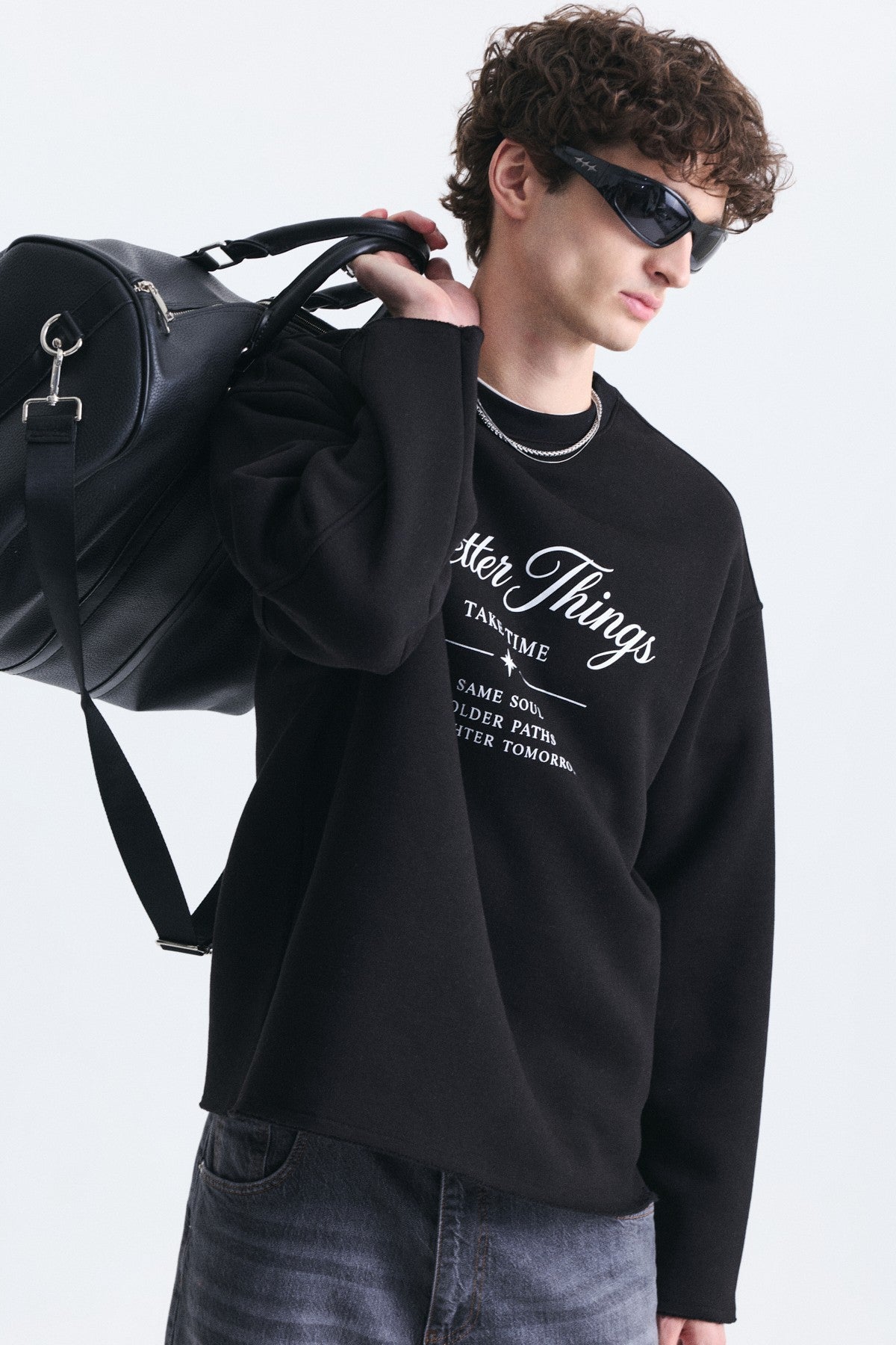 Oversize Yazı Baskılı Sweatshirt