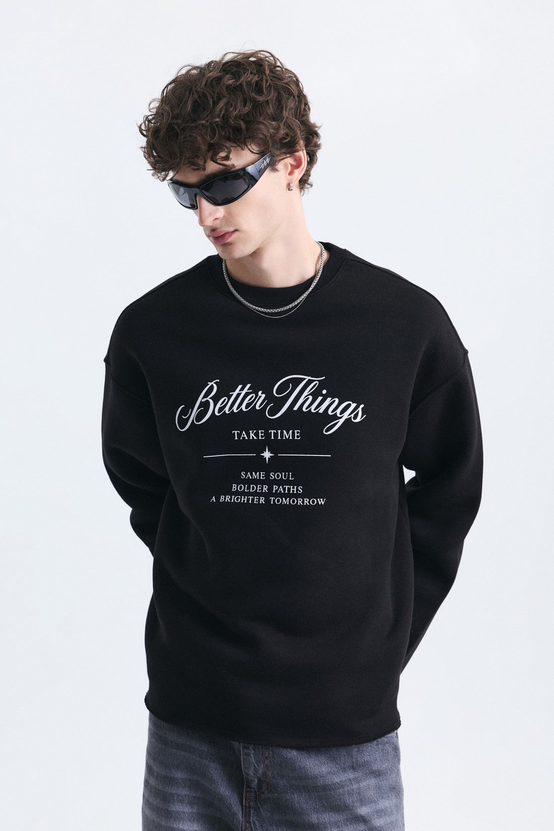 Oversize Yazı Baskılı Sweatshirt