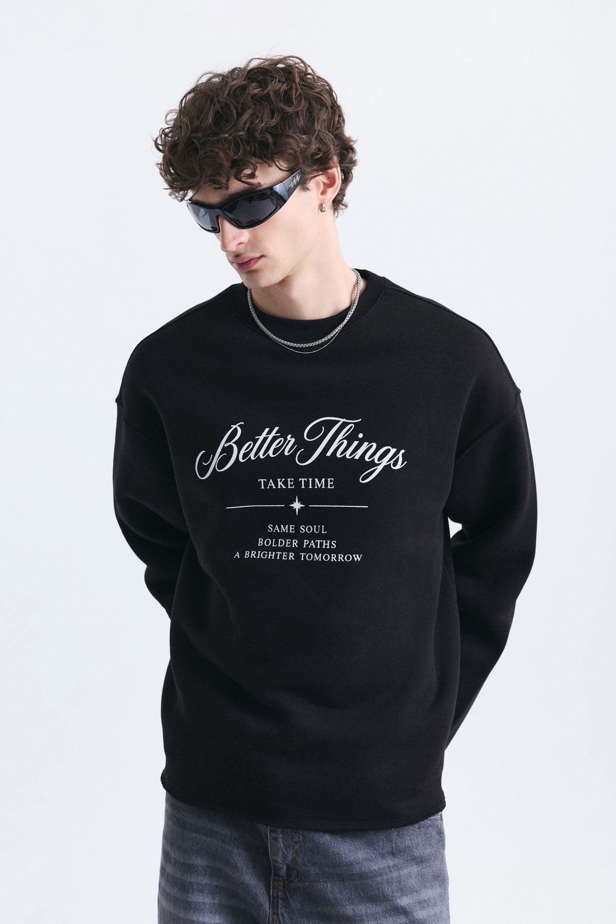 Oversize Yazı Baskılı Sweatshirt