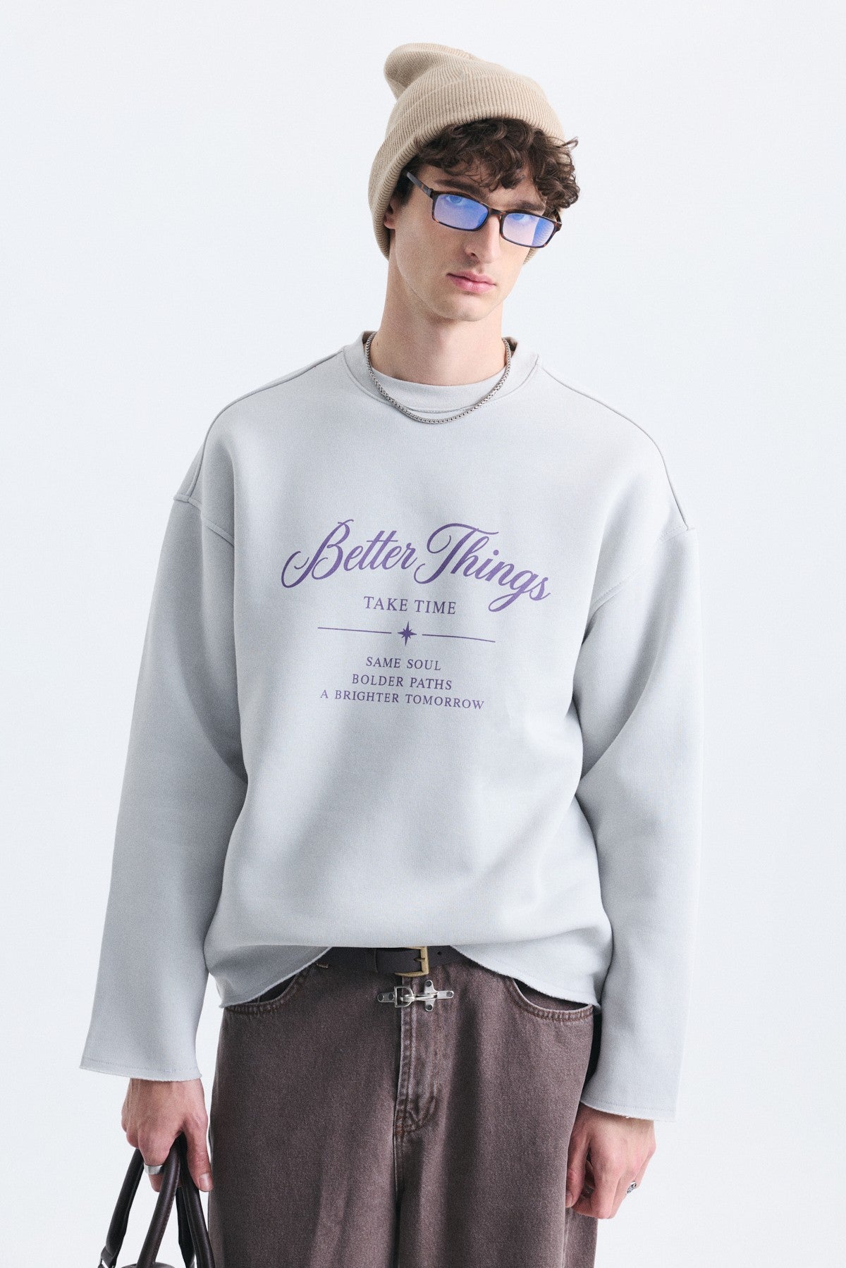 Oversize Yazı Baskılı Sweatshirt