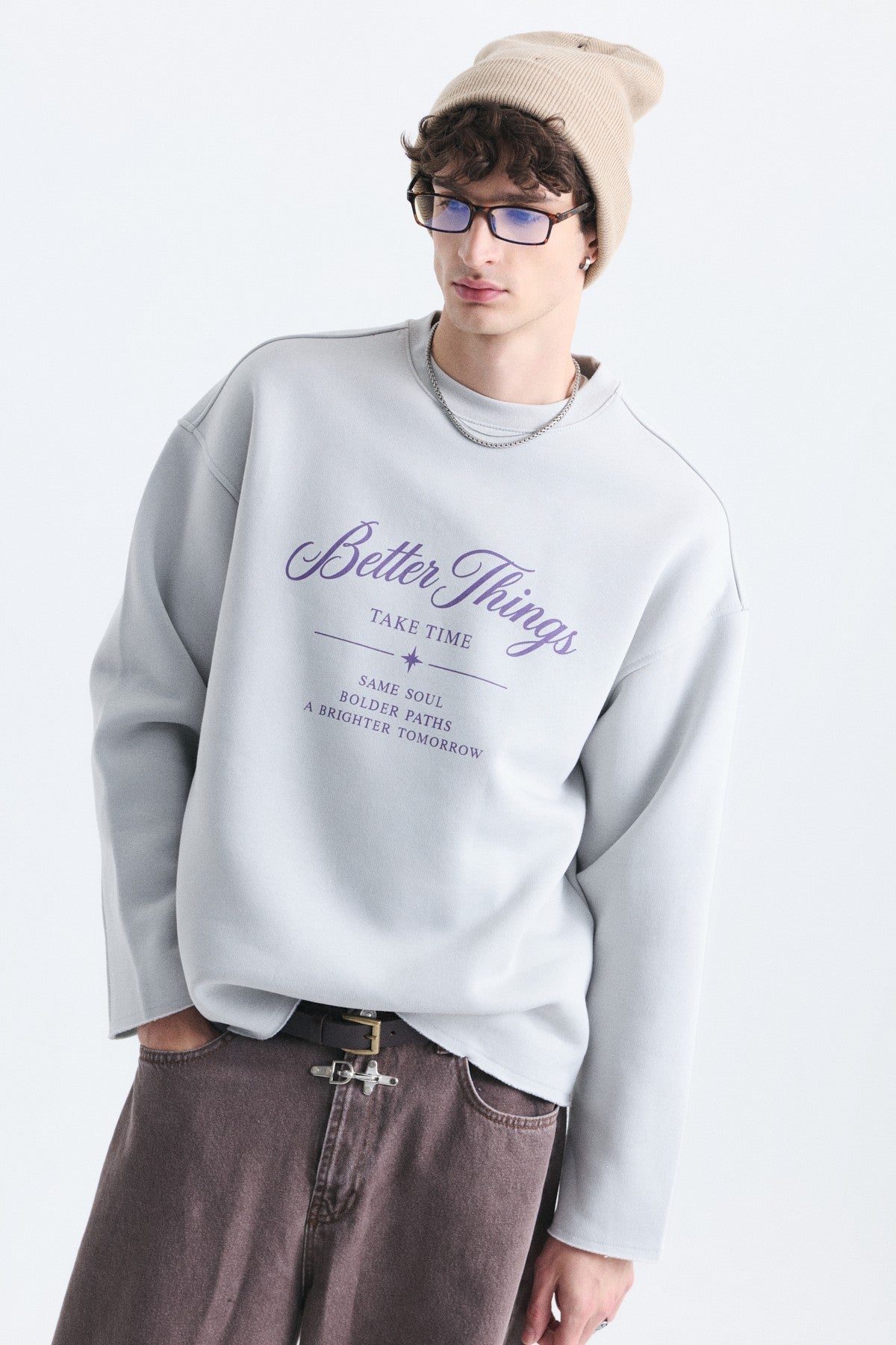 Oversize Yazı Baskılı Sweatshirt