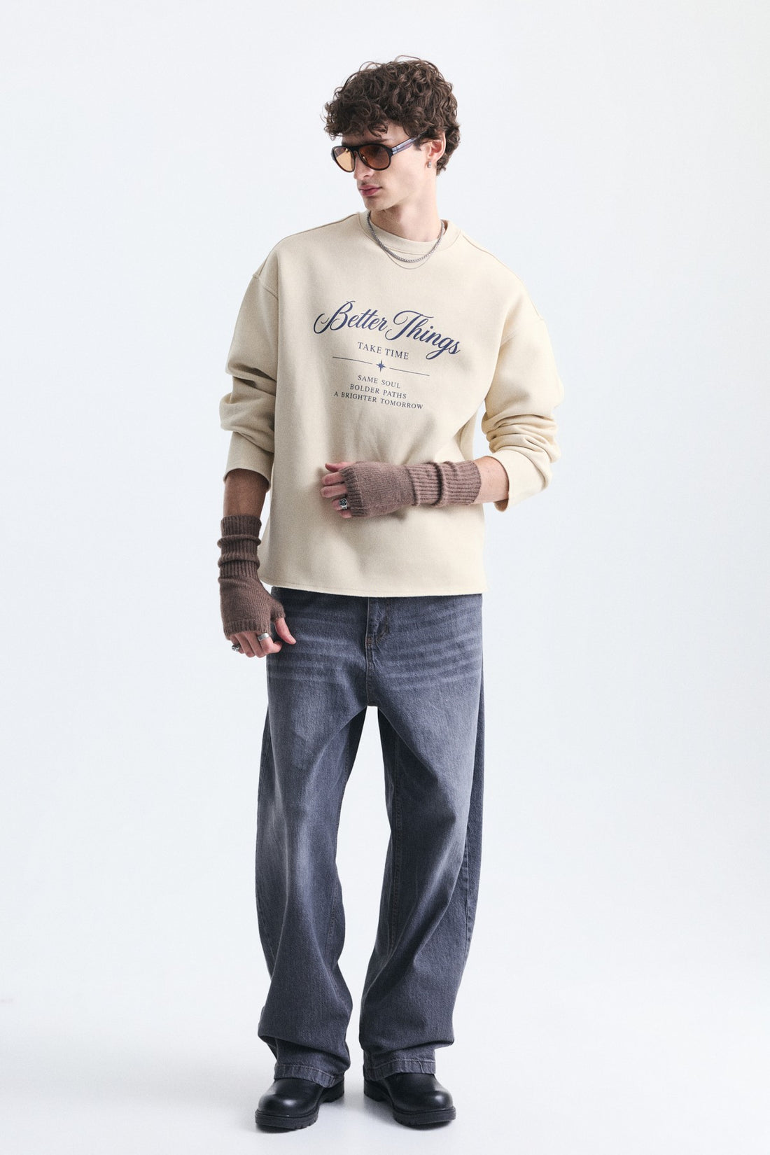 Oversize Yazı Baskılı Sweatshirt