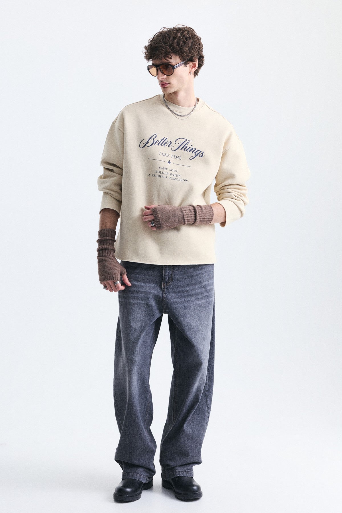 Oversize Yazı Baskılı Sweatshirt