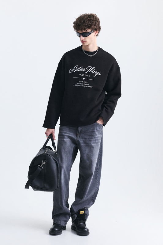 Oversize Yazı Baskılı Sweatshirt