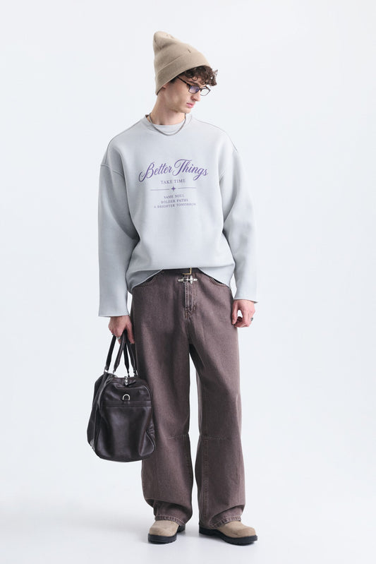 Oversize Yazı Baskılı Sweatshirt