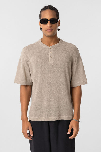 Basic Oversize Düğme Yaka Tişört