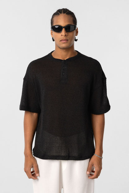 Basic Oversize Düğme Yaka Tişört