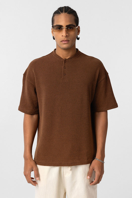 Basic Oversize Düğme Yaka Tişört