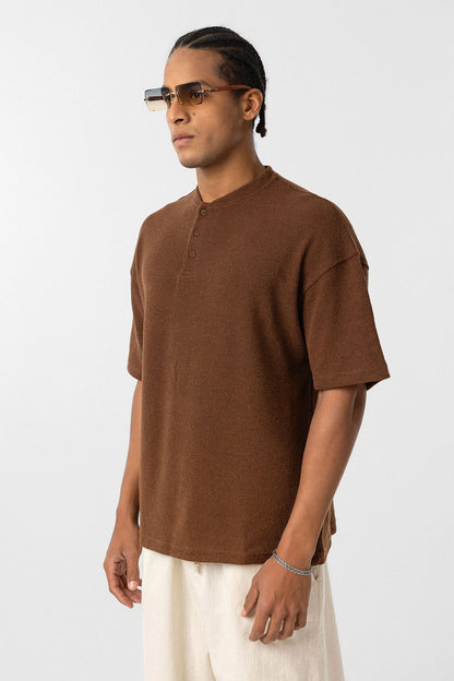 Basic Oversize Düğme Yaka Tişört