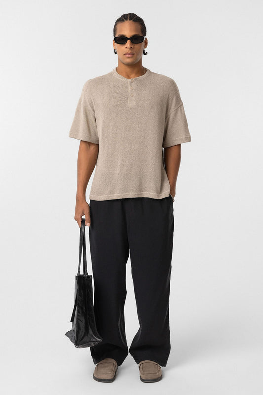 Basic Oversize Düğme Yaka Tişört