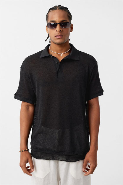 Polo Yaka Triko Oversize Tişört