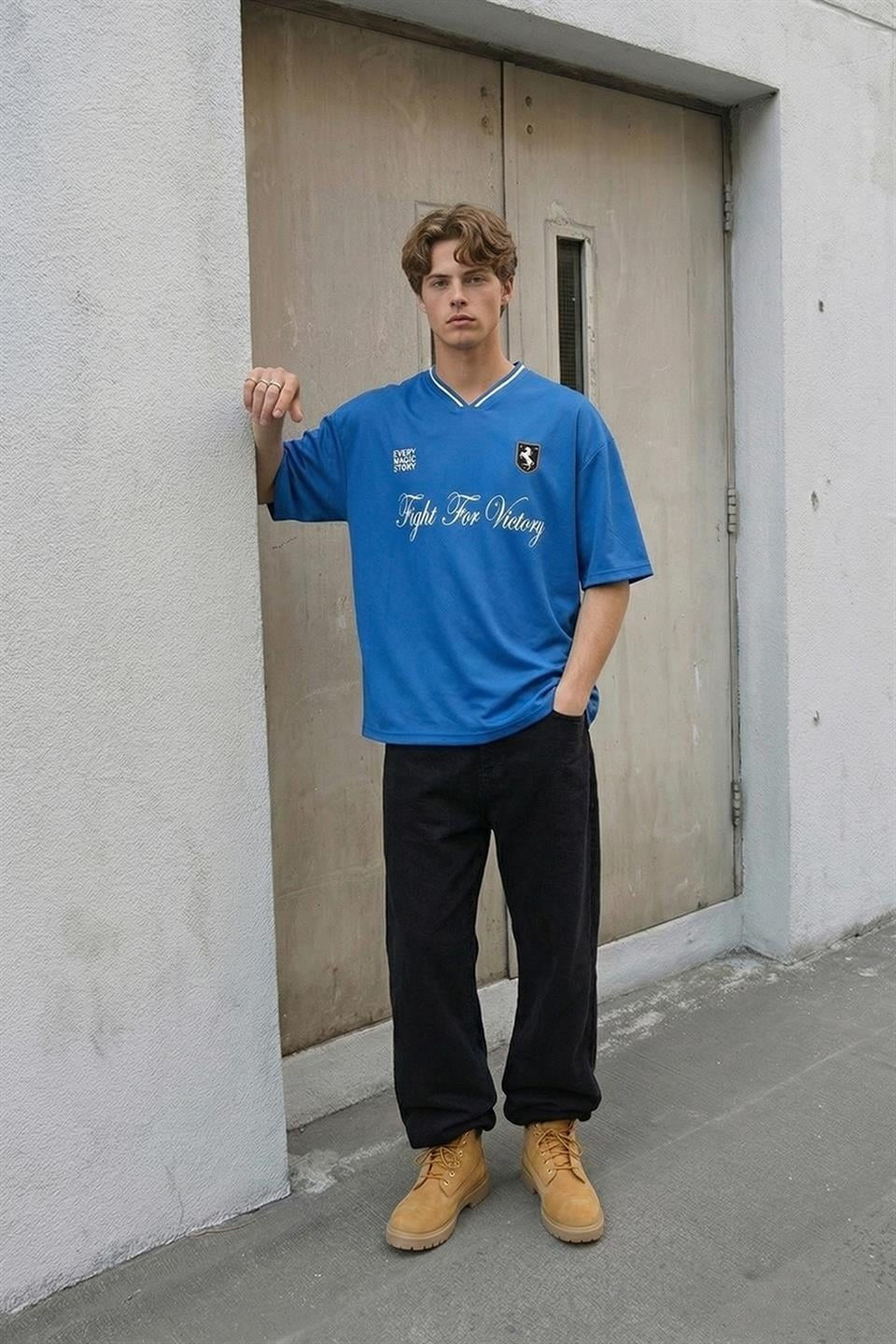 Baskılı Oversize Forma Tişört Saks