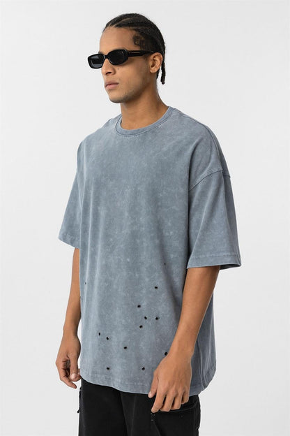 Yıkamalı Metal Detaylı Oversize Tişört