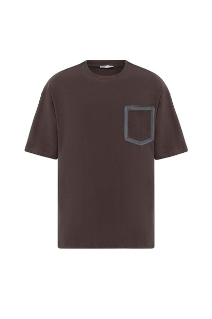 Bisiklet Yaka Cepli Oversize Tişört