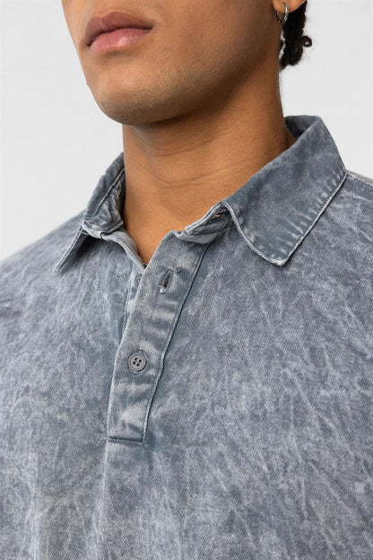 Yıkamalı Triko Oversize Polo Yaka Tişört