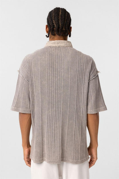 Yıkamalı Triko Oversize Polo Yaka Tişört