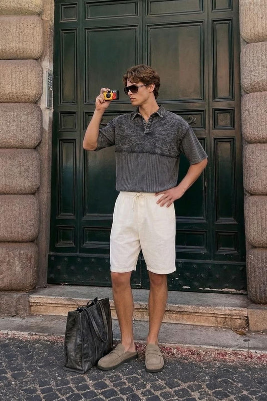 Yıkamalı Triko Oversize Polo Yaka Tişört Siyah