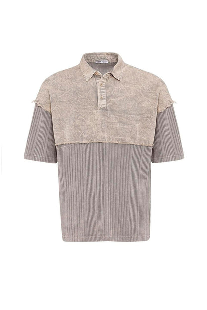 Yıkamalı Triko Oversize Polo Yaka Tişört