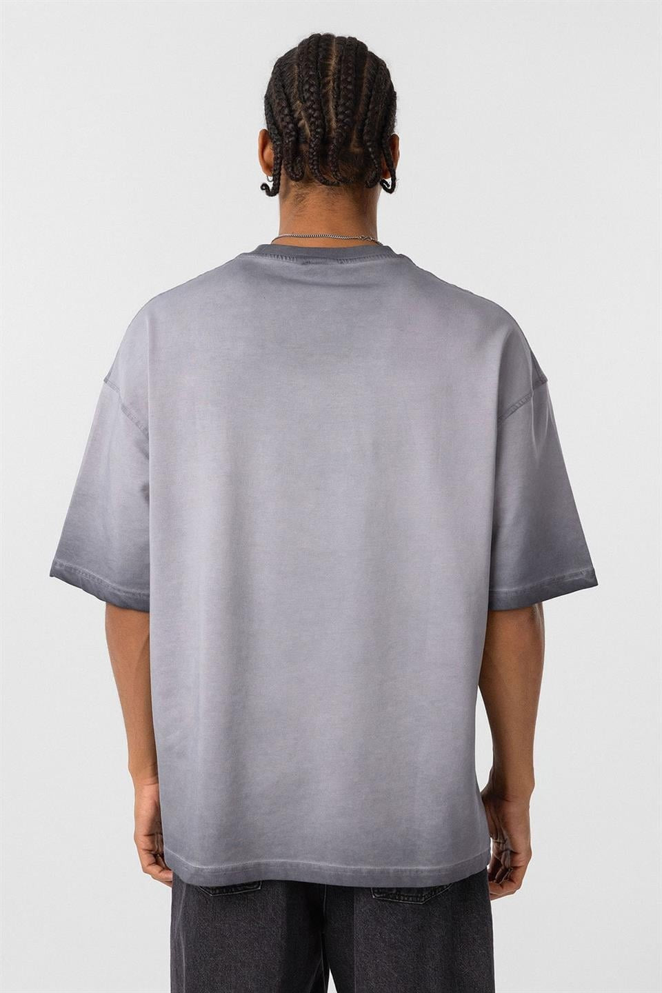 Yıkamalı Oversize Tişört Gri