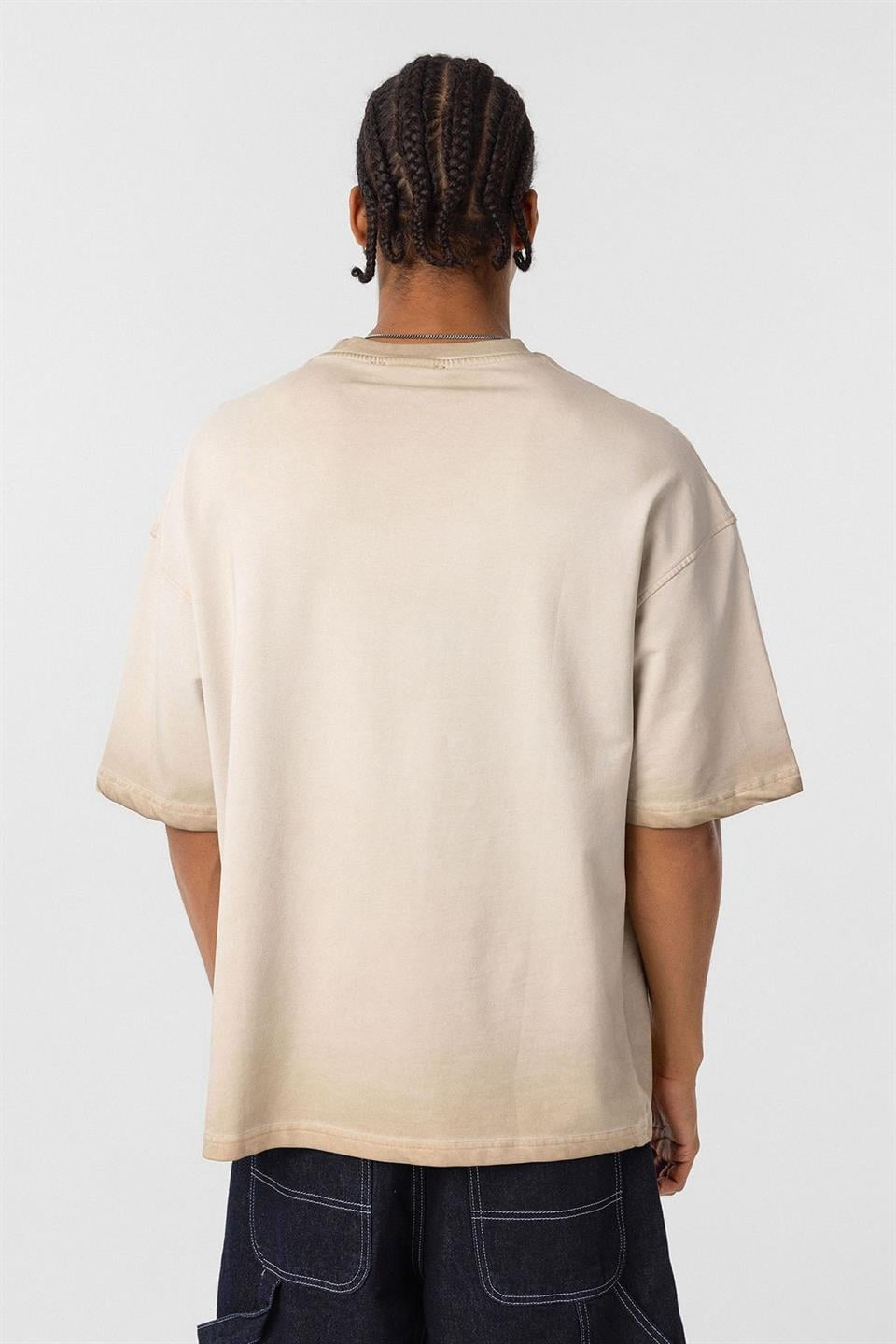 Yıkamalı Oversize Tişört Taş