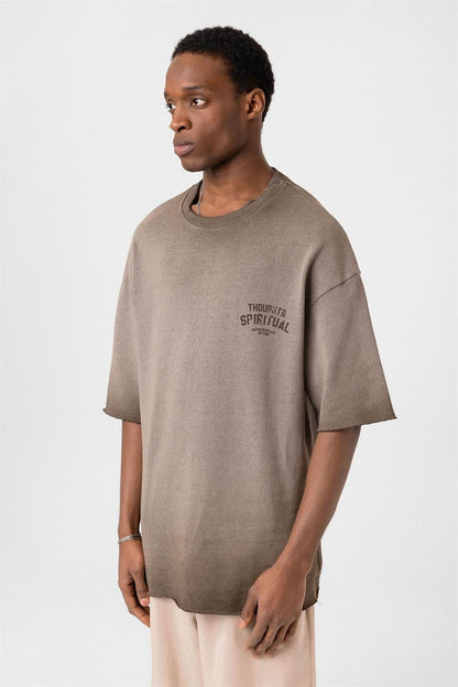 Oversize Yıkamalı Baskılı Triko Tişört