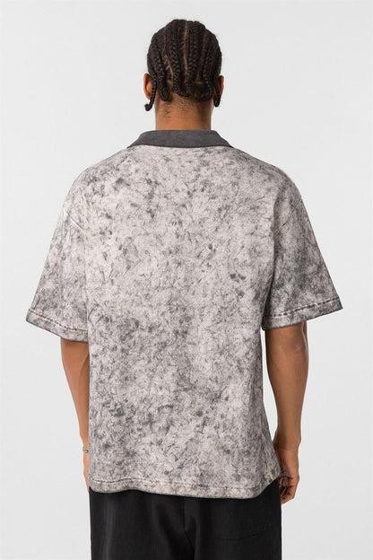 Yıkamalı Triko Oversize Polo Yaka Tişört
